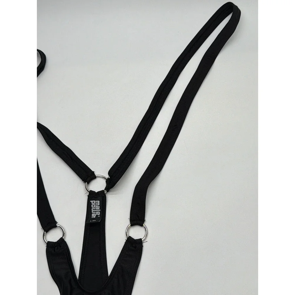 Male Power Mens Black O-Ring Thong Bodysuit Harness Style Size L/XL
